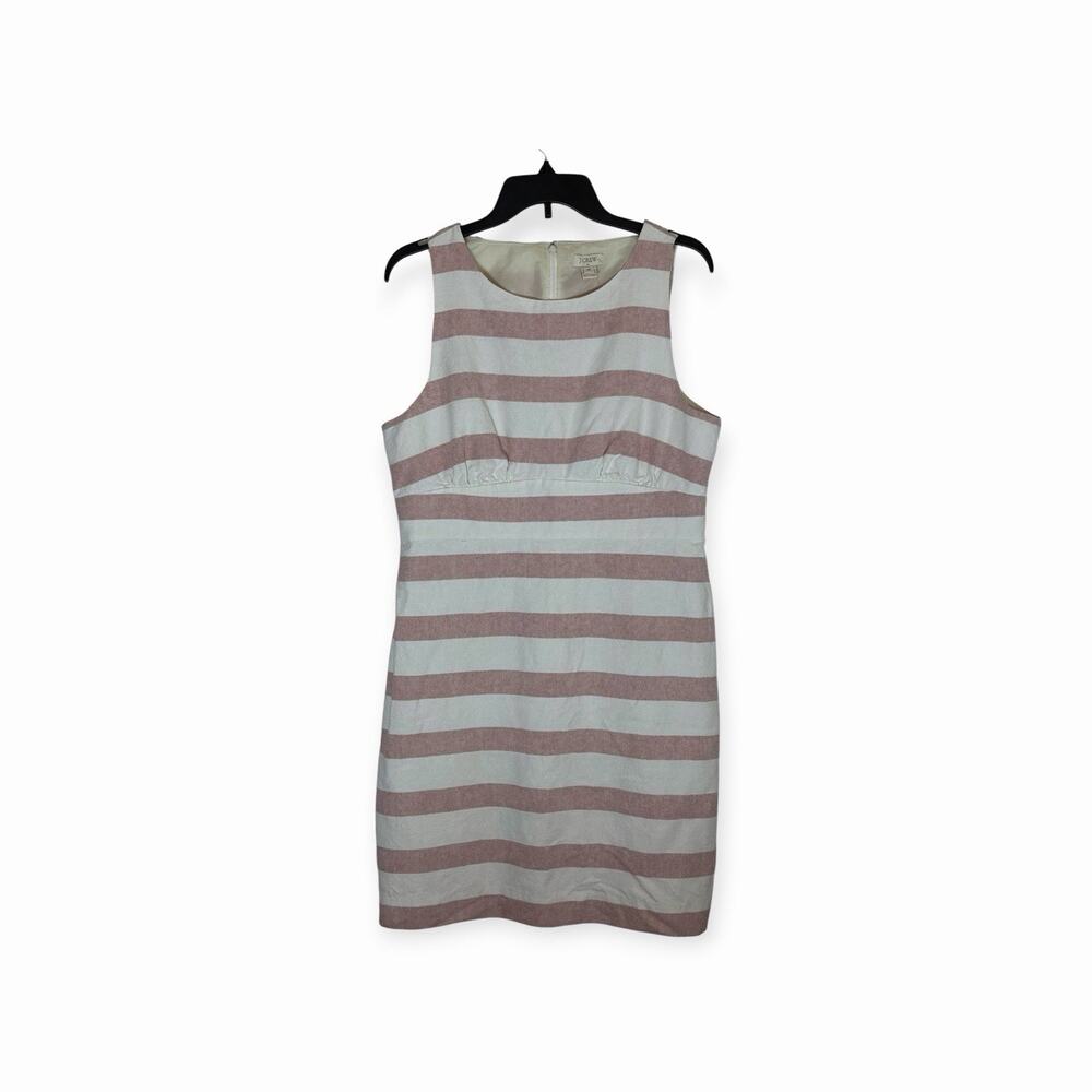 J Crew Women’s 14 Linen Blend Striped White Red‎ Dress Patriotic Work Sleeveless